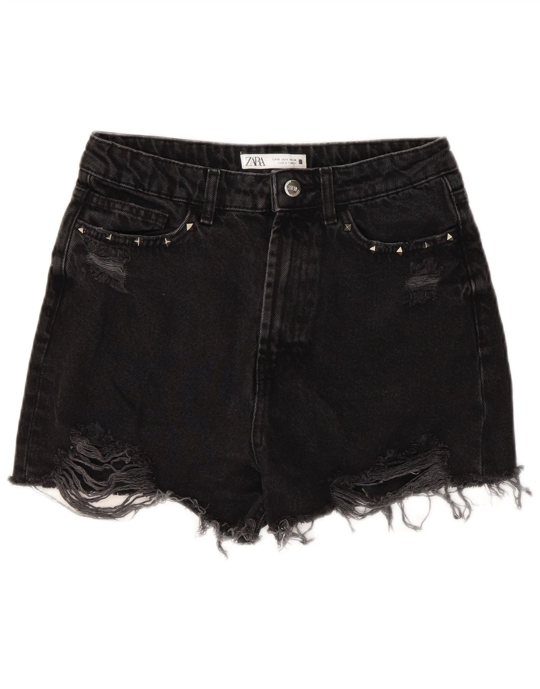 ZARA Damen Distressed Denim Shorts EU 38 Small W28 Schwarz