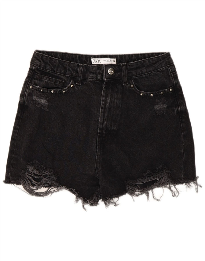 ZARA Damen Distressed Denim Shorts EU 38 Small W28 Schwarz
