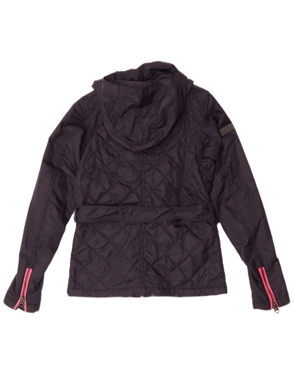 Superdry Damen Steppjacke mit Kapuze, UK 4 XS, marineblaues Nylon-Motorrad