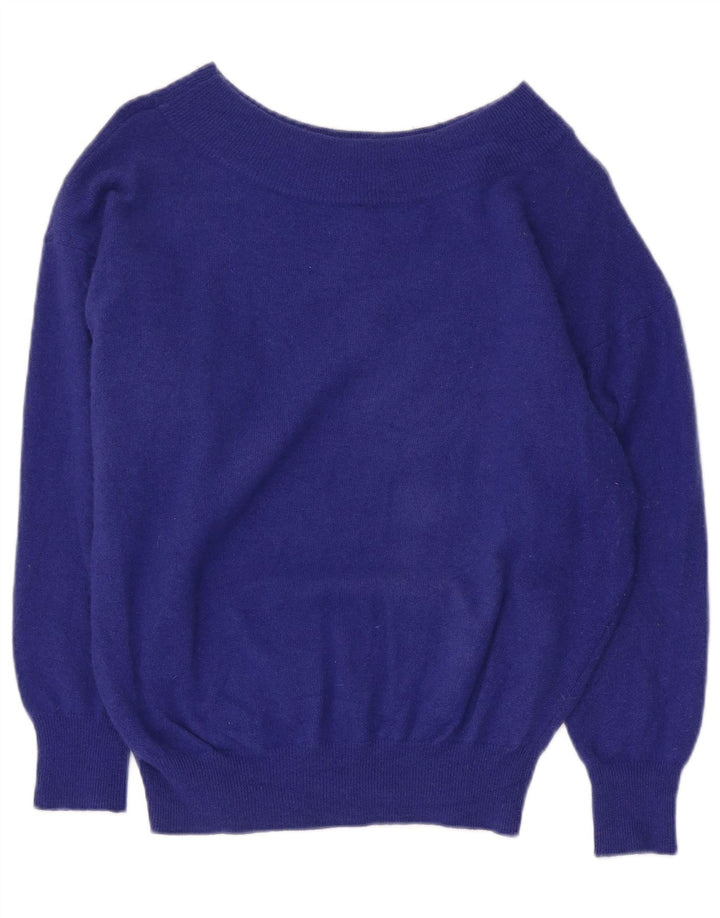 Benetton Damen-Pullover mit bauchfreiem U-Boot-Ausschnitt, Gr. 14, mittelblau, geometrisch