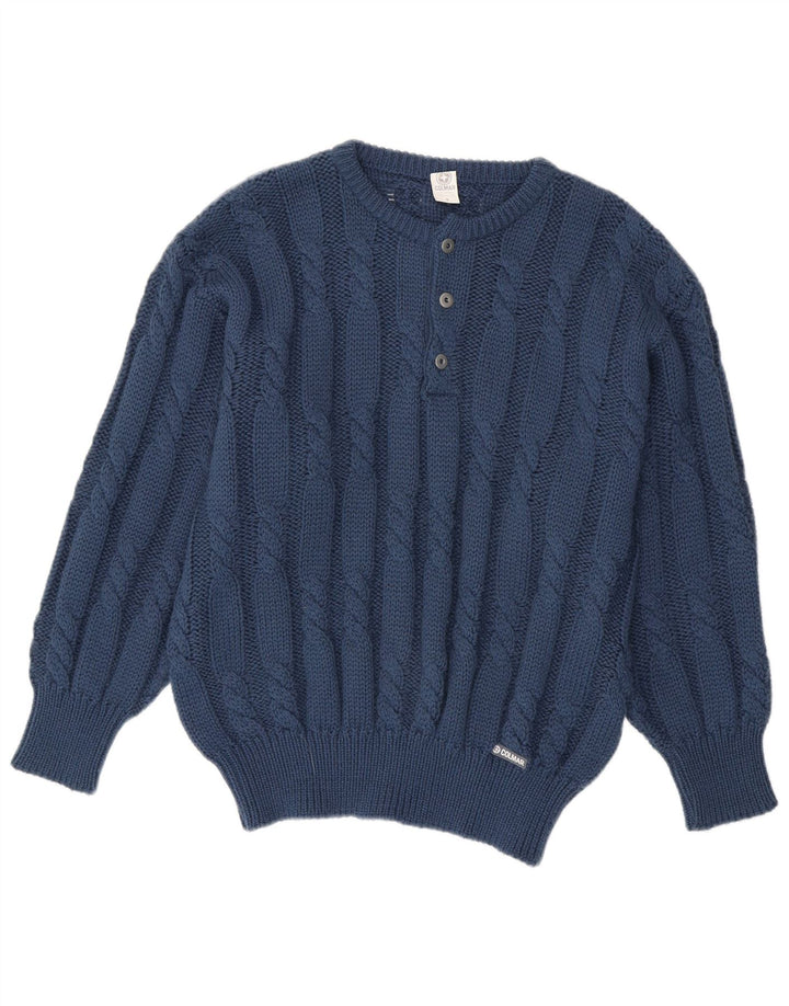 Colmar Herren-Pullover mit Knopfkragen, mittlere marineblaue Wolle