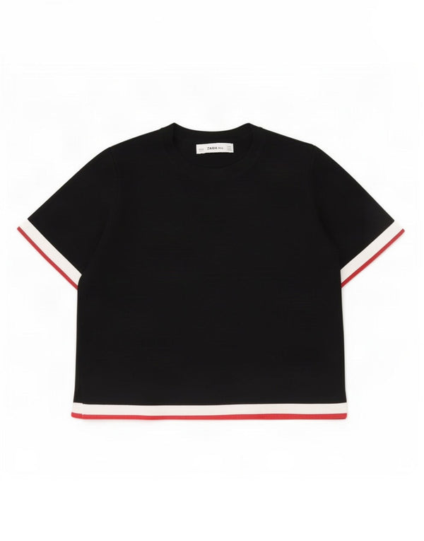 Zara Damen Crop T-Shirt Top UK 10 Small Schwarz Colourblock Viskose