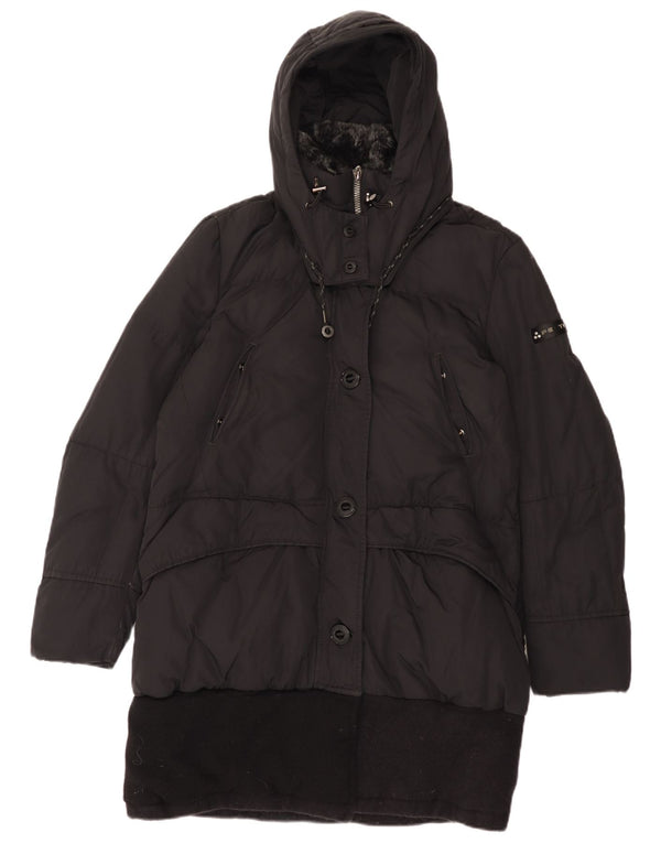 PEUTEREY Wattierter Damenmantel mit Kapuze IT 48 XL Schwarzes Colourblock-Polyamid