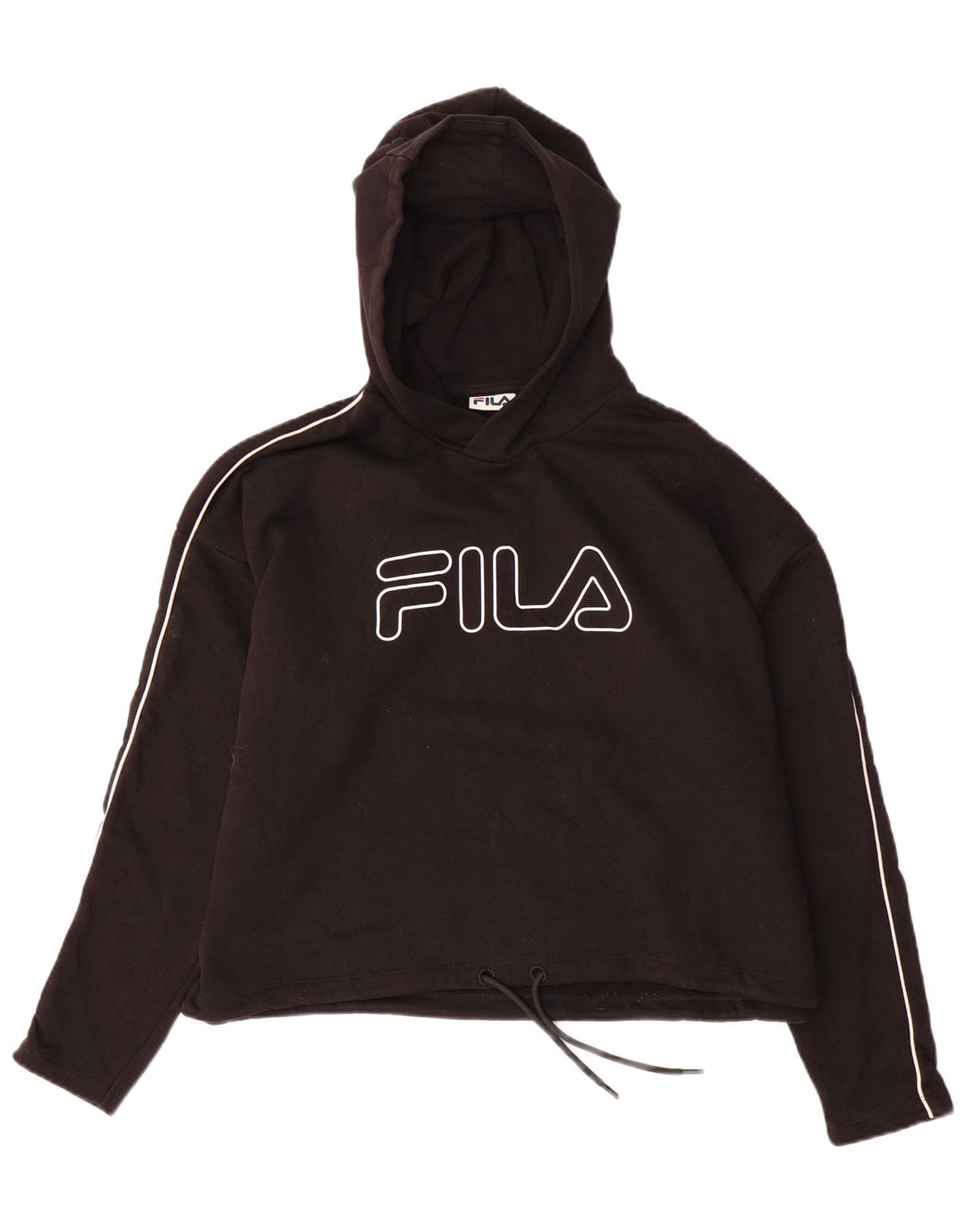 FILA Womens Oversized Crop Graphic Hoodie Pullover UK 14 Mittelschwarze Baumwolle