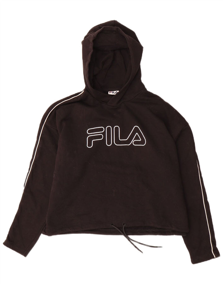 FILA Womens Oversized Crop Graphic Hoodie Pullover UK 14 Mittelschwarze Baumwolle