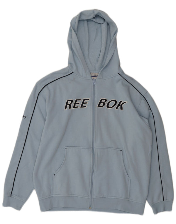 REEBOK Mens Graphic Zip Hoodie Sweater Medium Blue Polyester