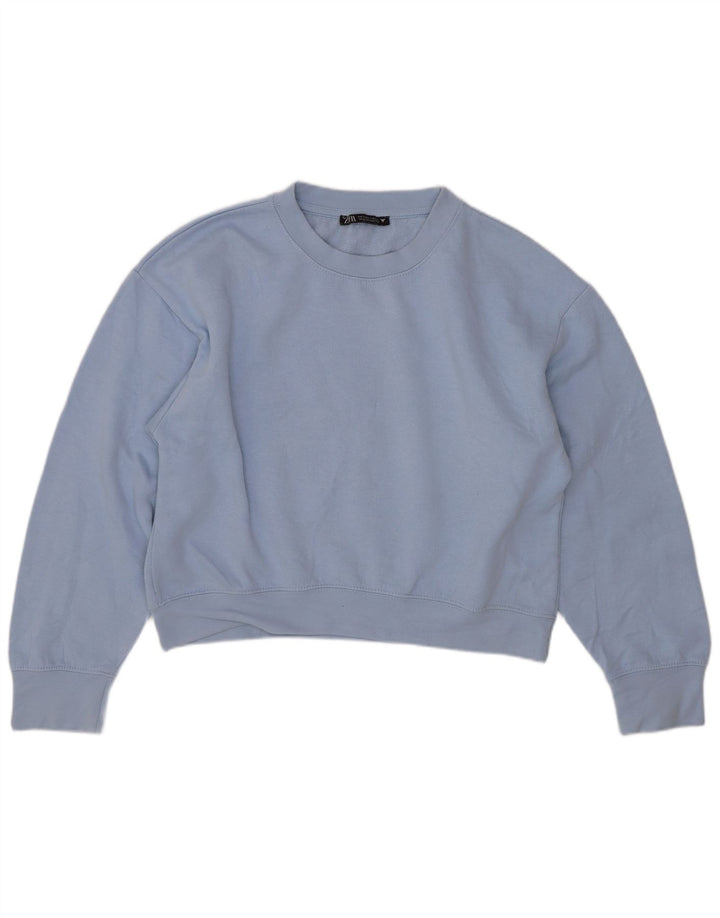 Zara Damen Crop Oversized Sweatshirt Pullover UK 10 Small Blau