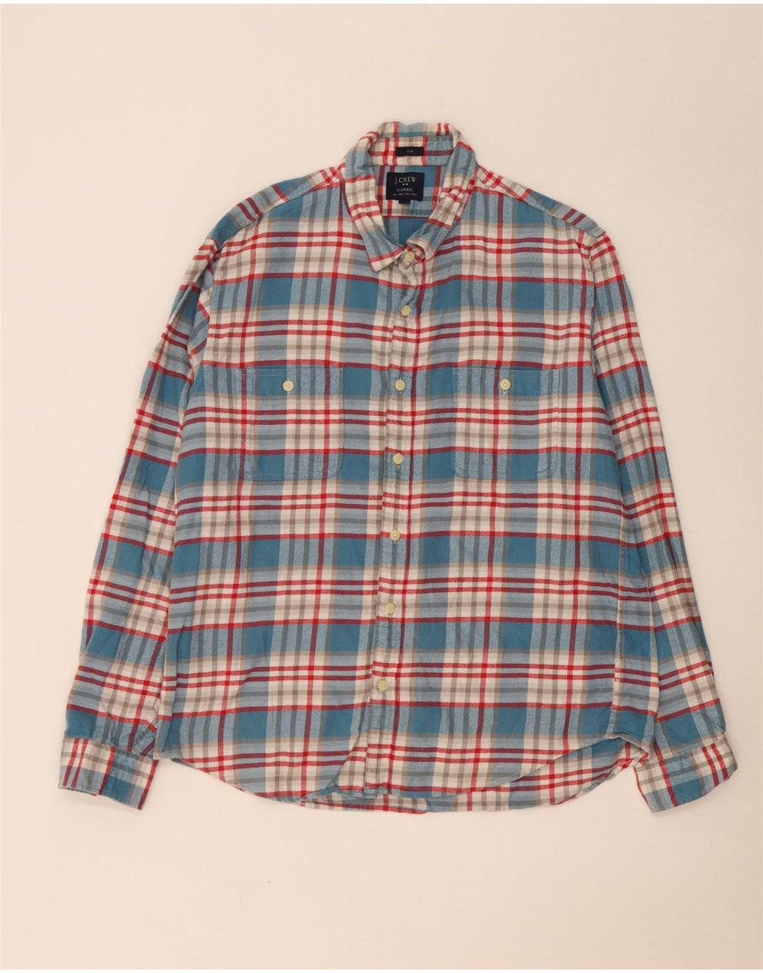 J. Crew Herren-Flanellhemd XL, blau karierte Baumwolle