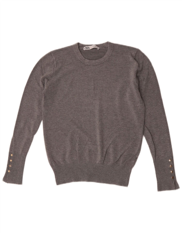 Zara Damen-Pullover mit Rundhalsausschnitt, Gr. 12, Mittelgrau
