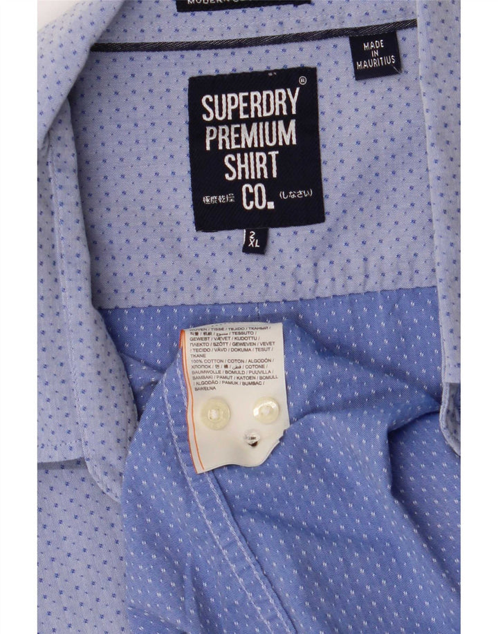 Superdry Herrenhemd 2XL aus blau gepunkteter Baumwolle