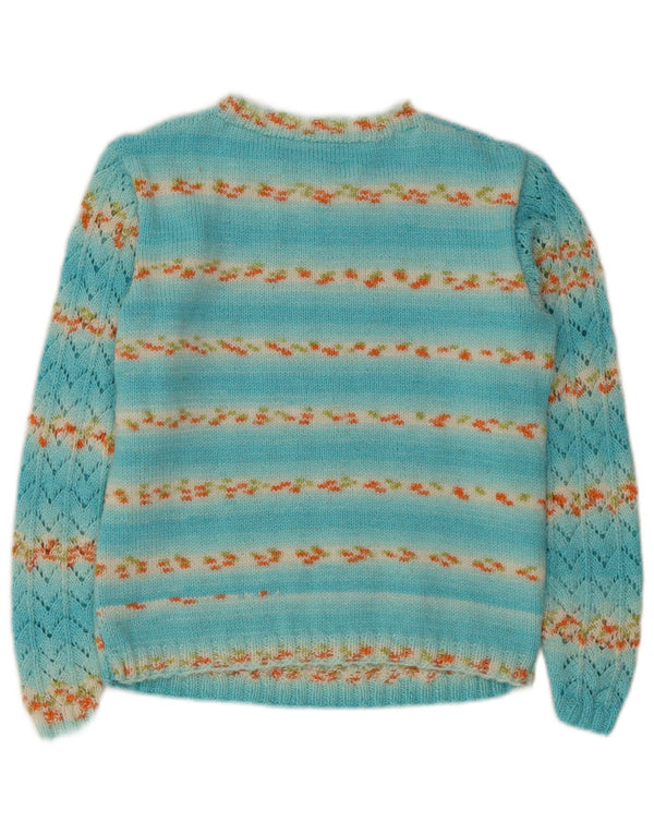 Vintage Damen Crop Boat Neck Pullover Pullover UK 10 Small Türkis gestreift