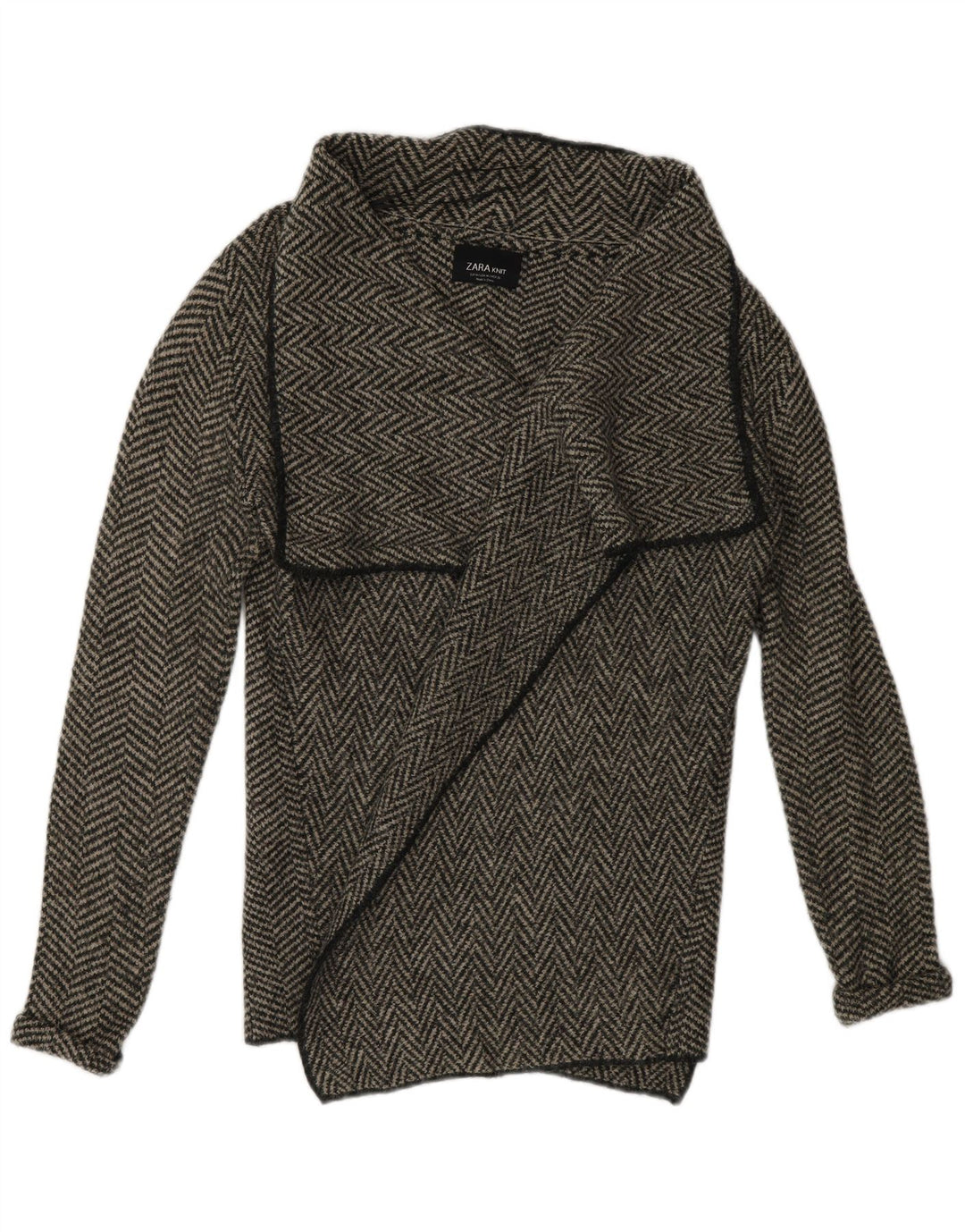 Offener Cardigan für Damen von Zara, UK 14, Mittelgrau, Fischgrätenmuster, Acryl