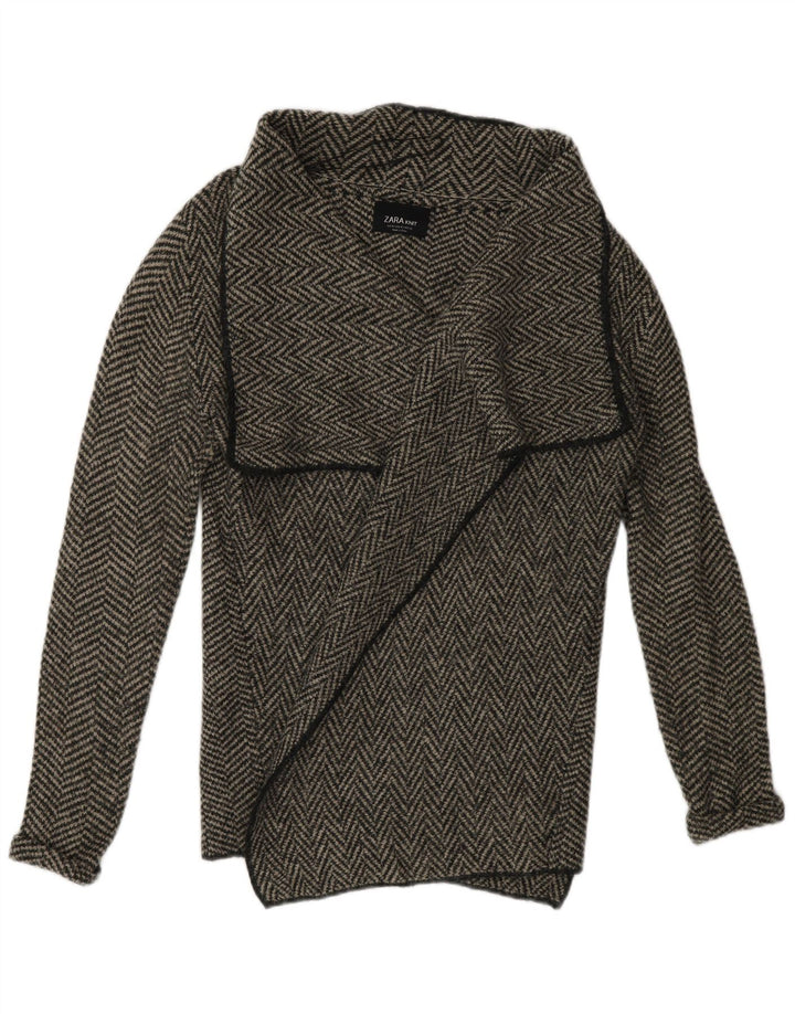 Offener Cardigan für Damen von Zara, UK 14, Mittelgrau, Fischgrätenmuster, Acryl
