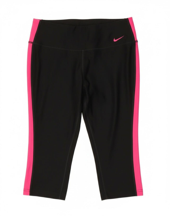 Nike Damen Dri Fit Capri-Leggings UK 12 Mittelschwarz Farbblock
