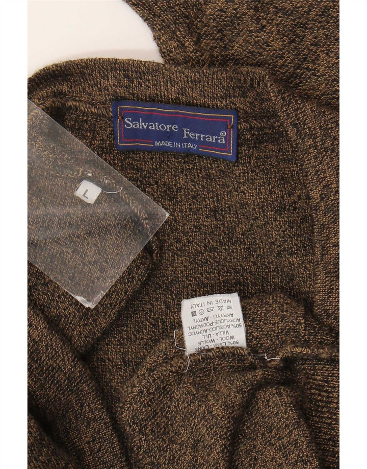 Vintage Herren Cardigan Pullover Große braune geometrische Wolle