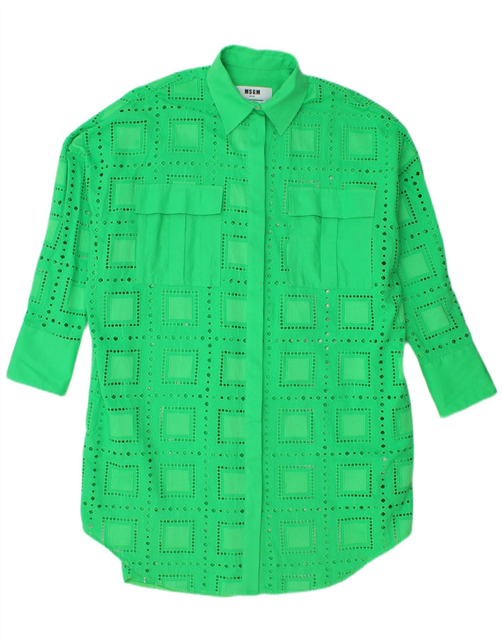 MSGM Damen Übergroßes Hemdkleid IT 40 Mittelgrüne geometrische Baumwolle