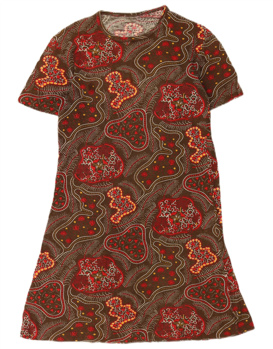 Vintage Damen T-Shirt-Kleid mit abstraktem Muster UK 12 Medium Mehrfarbig