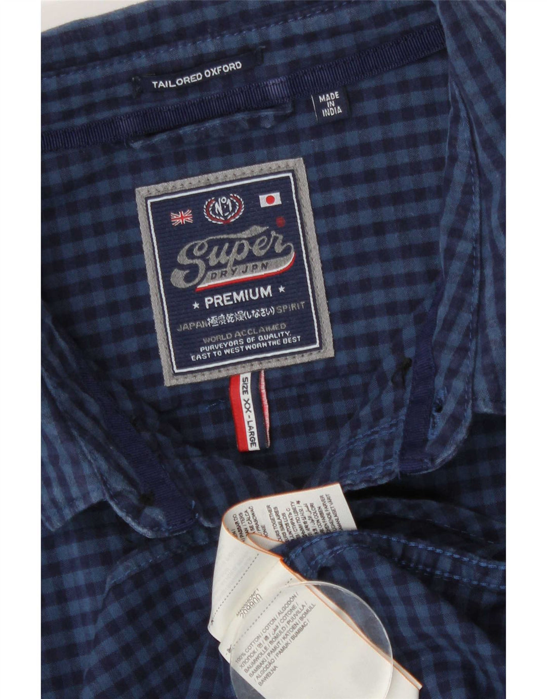 Superdry Herrenhemd 2XL, Marineblau, Gingham-Baumwolle