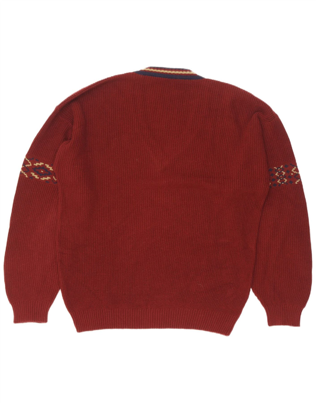 Vintage Herren V-Ausschnitt Pullover Pullover Größe 50 Medium Maroon Geometrische Baumwolle