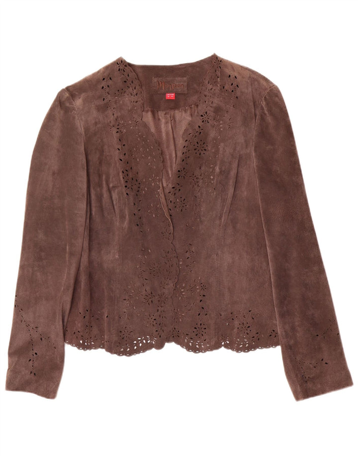 MONSOON Offene Wildleder-Blazerjacke für Damen, UK 16, großes braunes Leder