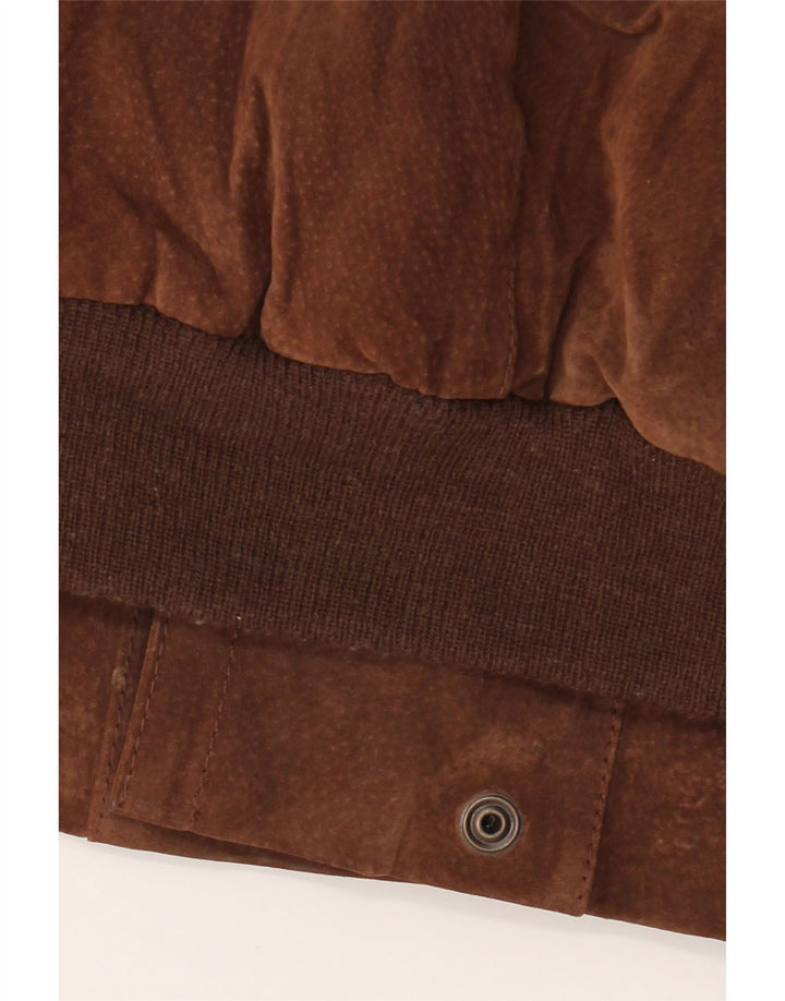 Vintage Herren Sherpa Loose Fit Jacke UK 44 2XL Braunes geometrisches Leder