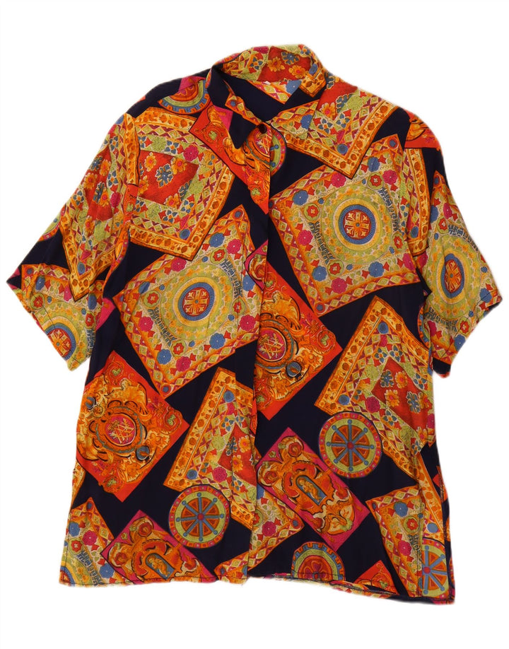 Vintage Damen Kurzarmshirt UK 14 Medium Mehrfarbig Geometrisch