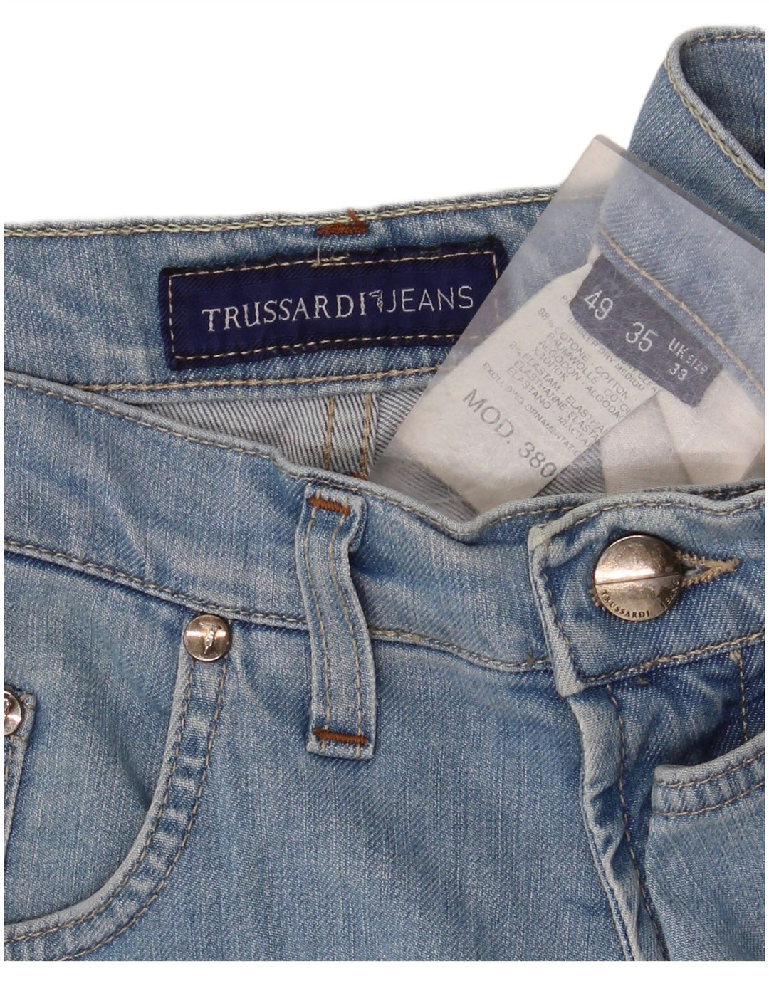 TRUSSARDI Herren 380 Straight Jeans IT 49 Medium W33 L35 Blaue Baumwolle