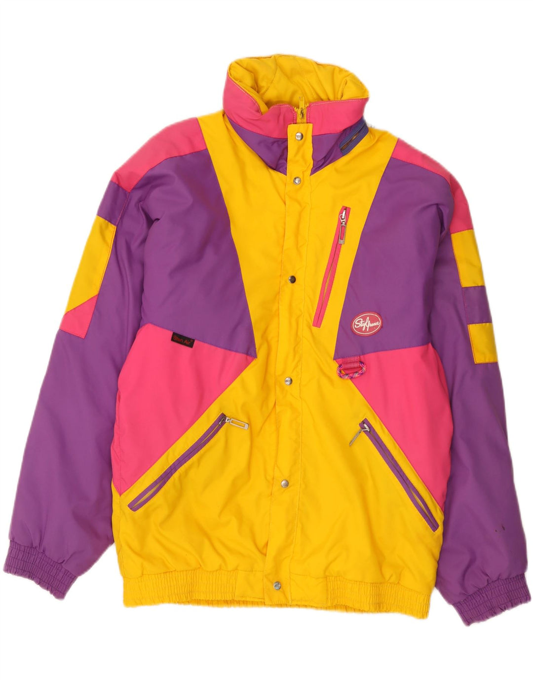 Vintage Herren Skijacke IT 46 Kleines mehrfarbiges Colourblock-Polyamid