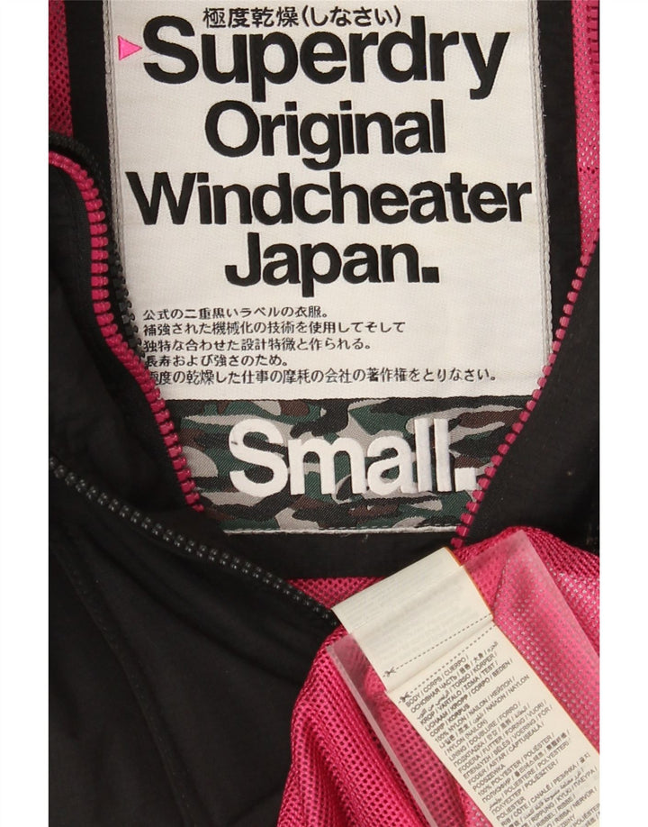 Superdry Damen Windcheater Kapuzen-Regenjacke UK 10 Small Schwarzes Nylon
