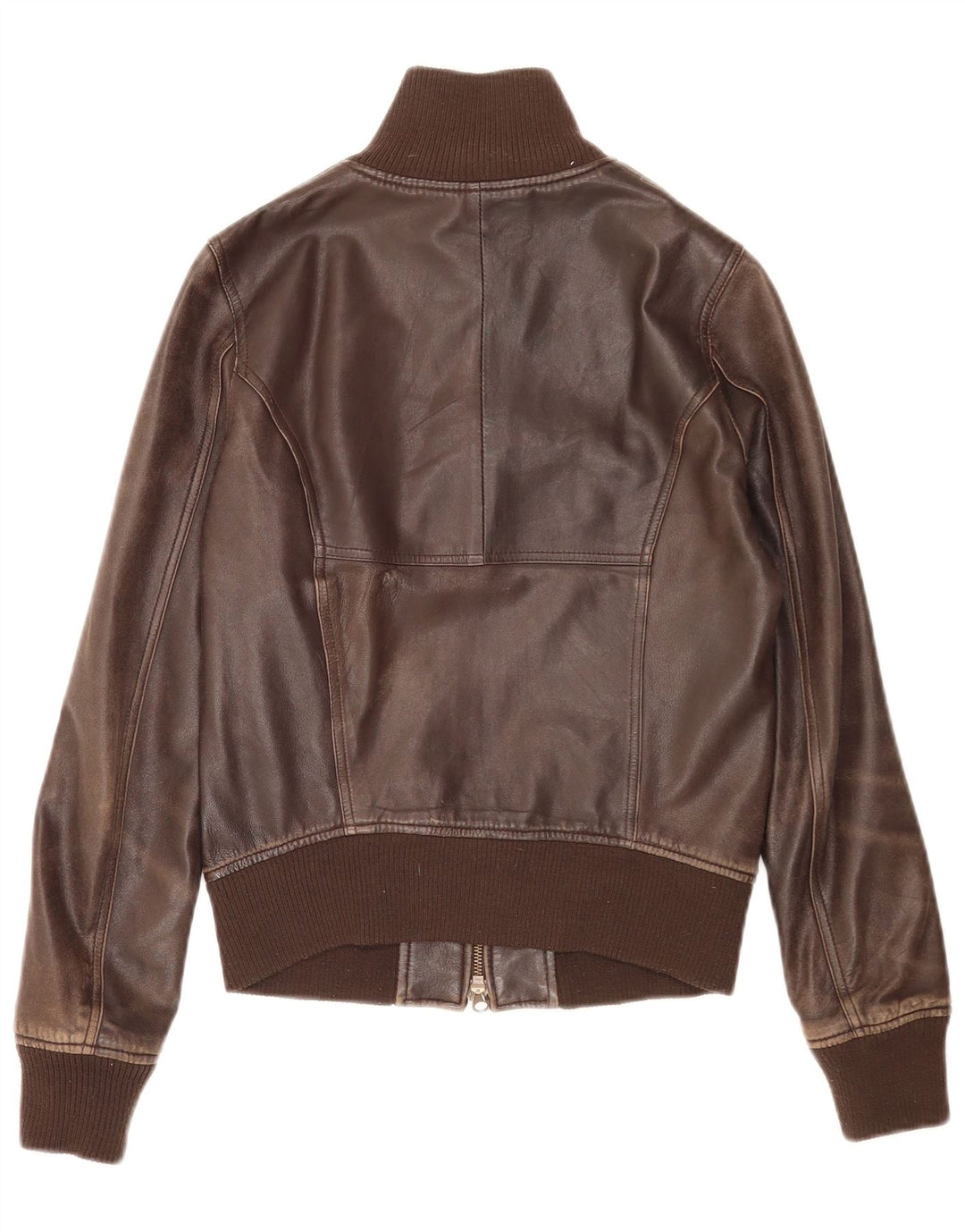 Sisley Damen Bomber-Lederjacke UK 6 XS Braunes Leder