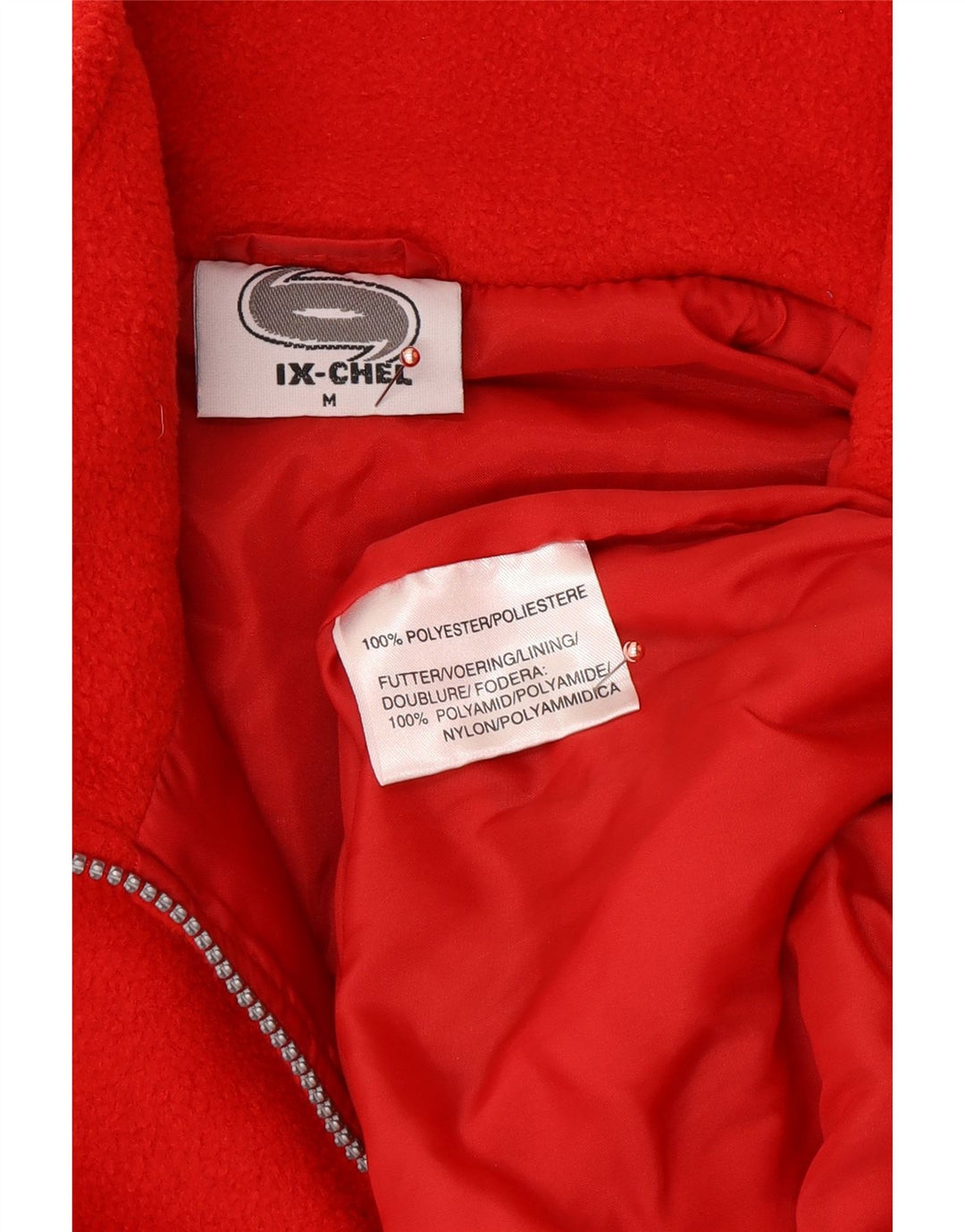 VINTAGE Herren-Fleecepullover mit lockerer Passform, grafischem Reißverschluss und Halsausschnitt, mittelrotes Polyester