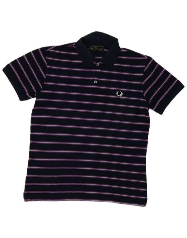 FRED PERRY Mens Polo Shirt Large Navy Blue Striped Cotton