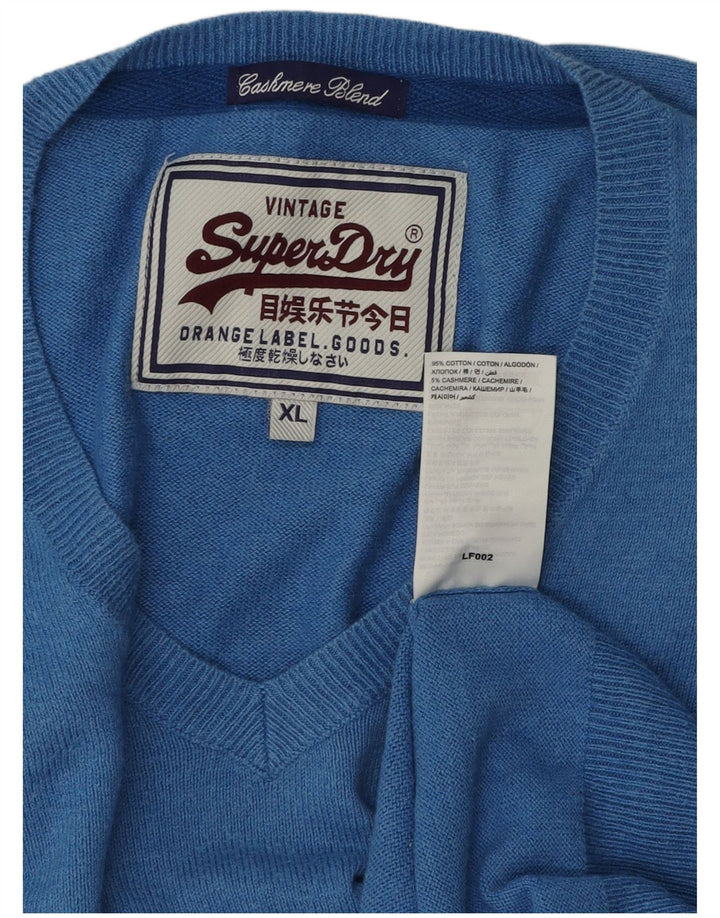 Superdry Herren-Pullover mit V-Ausschnitt, XL, blaue Baumwolle