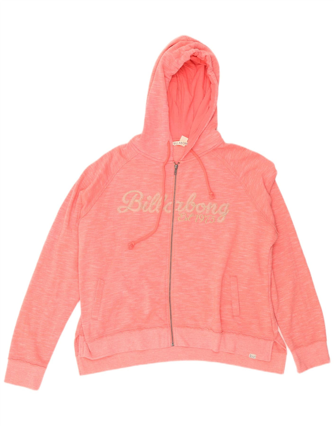 BILLABONG Womens Oversized Zip Hoodie Sweater UK 16 Large Pink Meliert