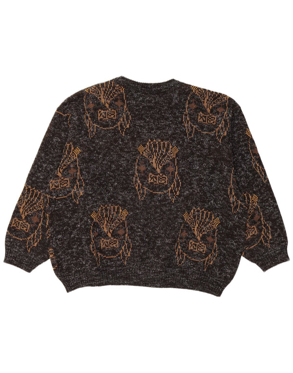 VINTAGE Damen Pullover mit grafischem Rundhalsausschnitt, Gr. 18, XL, Schwarz gefleckt