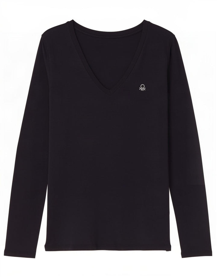 Benetton Damen Top Langarm UK 12 Medium Marineblau
