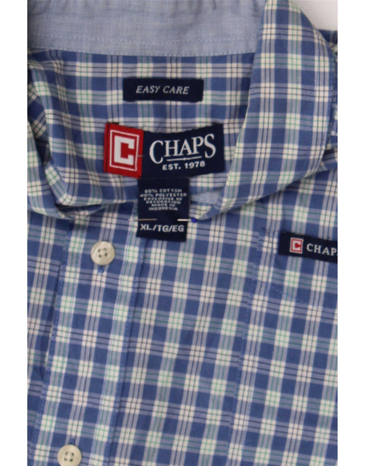 Chaps Herren pflegeleichtes Kurzarmhemd XL, blau kariert, Baumwolle