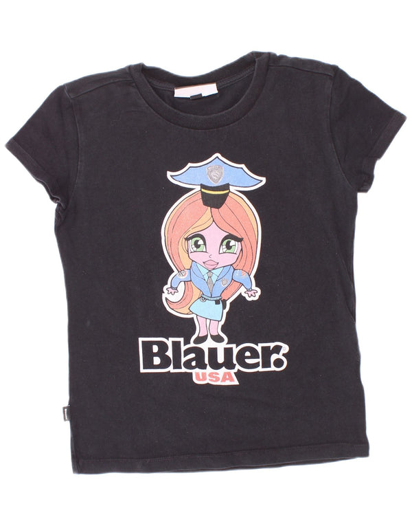 Blauer T-Shirt mit Grafik für Mädchen, 9–10 Jahre, Schwarz