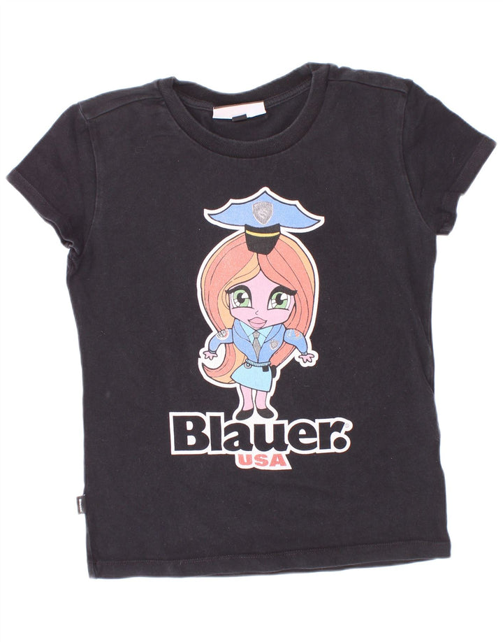 Blauer T-Shirt mit Grafik für Mädchen, 9–10 Jahre, Schwarz