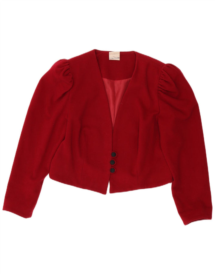 Vintage Damen 3 Knopf Crop Blazer Jacke IT 44 Mittelrote Wolle
