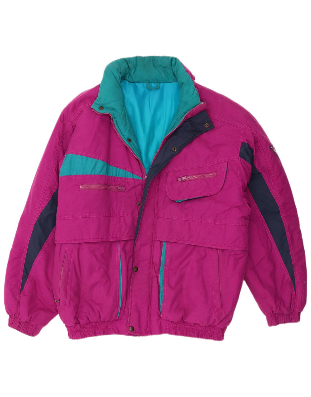 Brugi wattierte Herrenjacke mit Kapuze, IT 48, Mittelviolett, Farbblock-Polyester