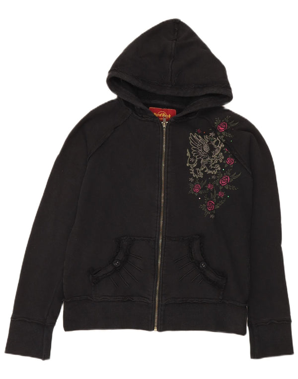 Hard Rock Cafe Damen New York Zip Hoodie Pullover UK 16 Large Black Floral