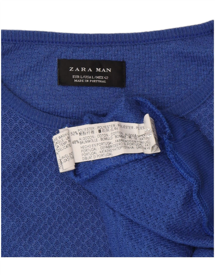 Zara Herren-Pullover mit Rundhalsausschnitt, groß, blau, Polyester