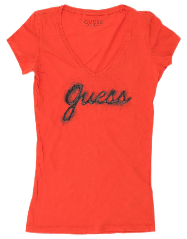 Guess Damen Grafik-T-Shirt-Oberteil UK 6 XS Rote Baumwolle