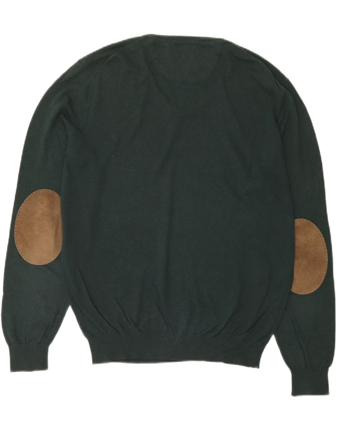 Massimo Dutti Herren-Pullover mit V-Ausschnitt aus mittelgrüner Baumwolle