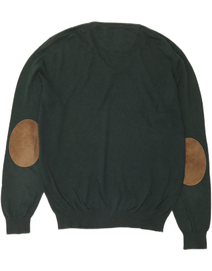 Massimo Dutti Herren-Pullover mit V-Ausschnitt aus mittelgrüner Baumwolle