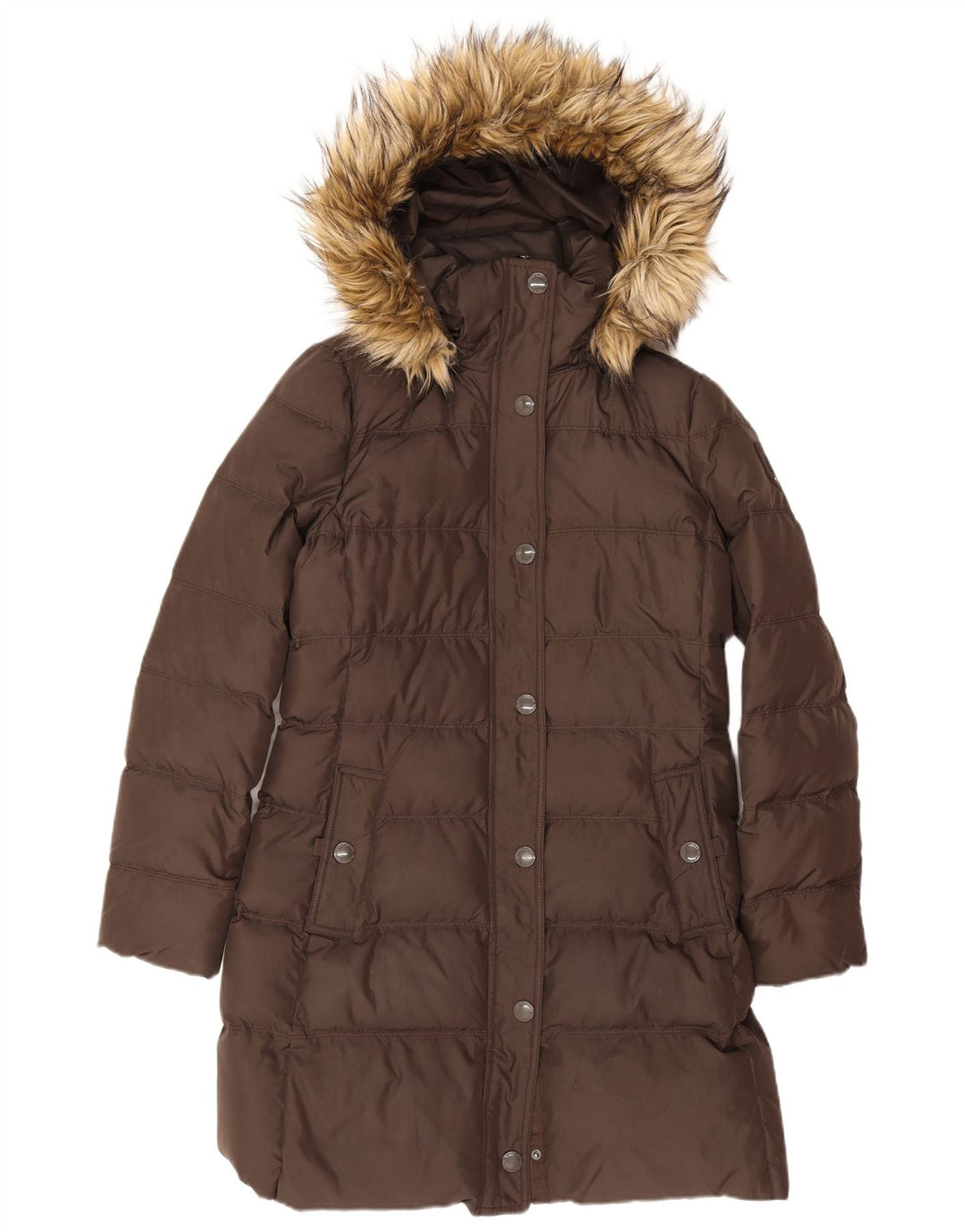 Tommy Hilfiger Wattierter Damenmantel mit Kapuze, UK 14, Mittelbraun, Polyester