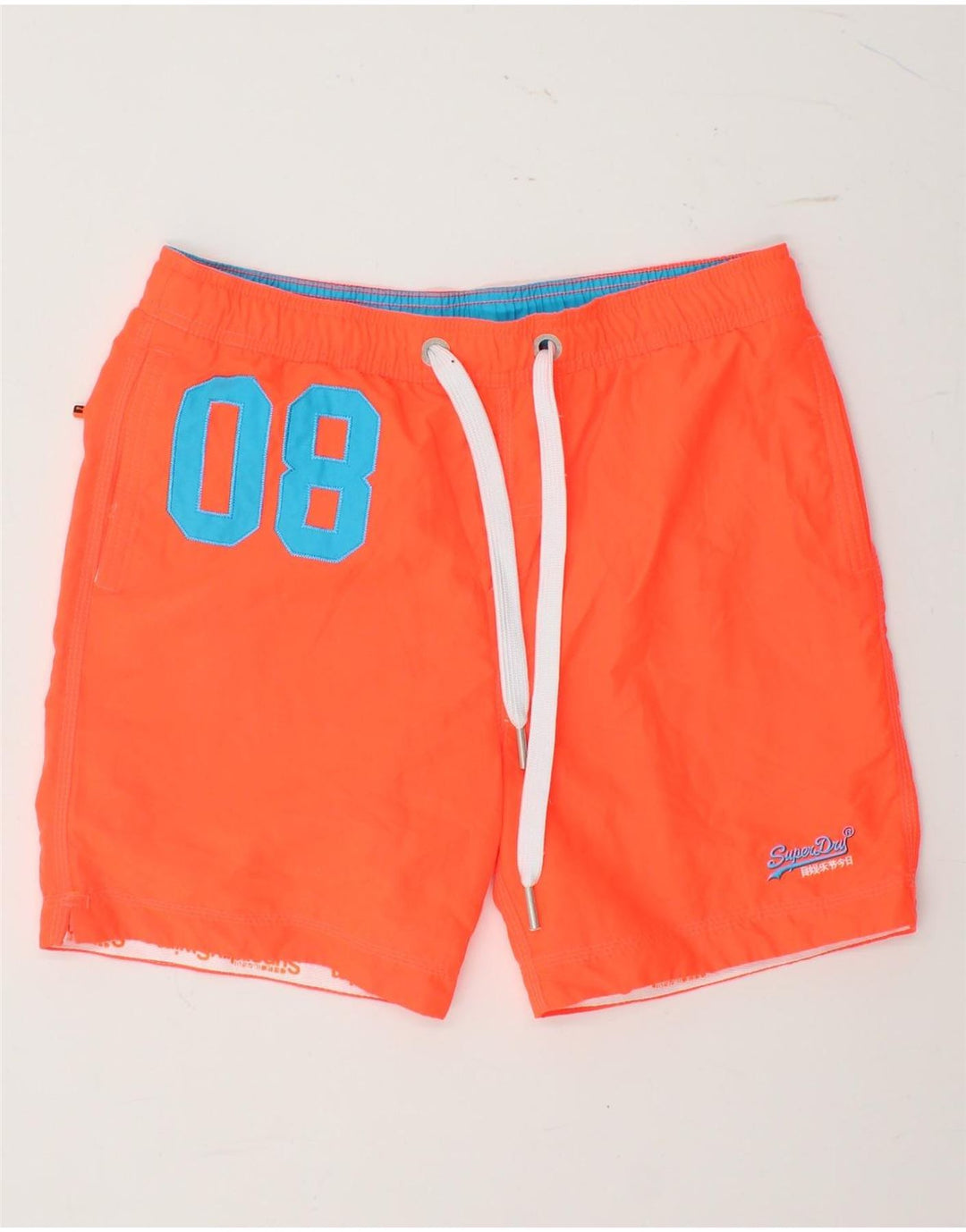 SUPERDRY Herren-Badeshorts mit Grafik, groß, orangefarbenes Polyester