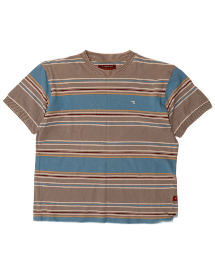 Diadora Herren-T-Shirt-Oberteil, groß, grau gestreift, Baumwolle