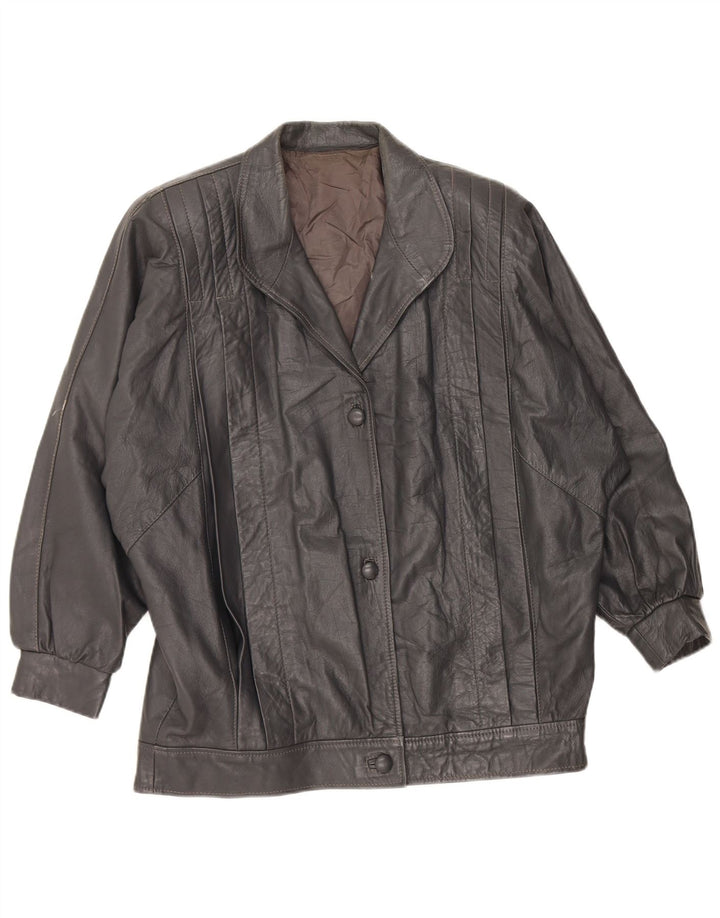 VINTAGE Womens Oversized Leather Jacket IT 46 Large Grey Leather